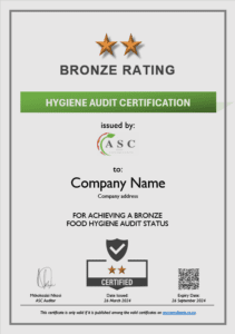 Hygiene Audit Certificate - Bronze Rating