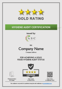 Hygiene Audit Certificate - Gold Rating