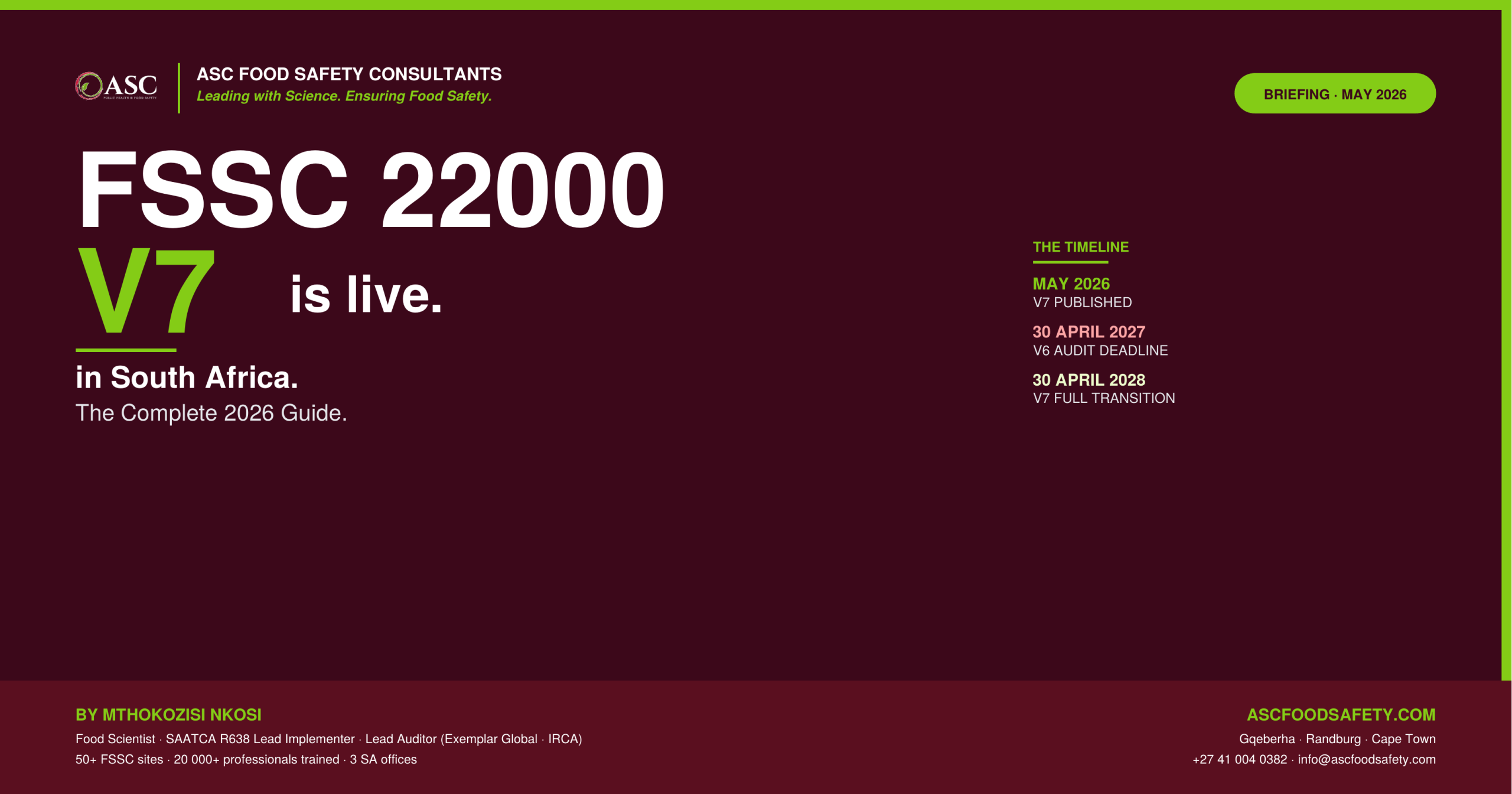 FSSC 22000 V7 in South Africa — Complete 2026 implementation guide by ASC Food Safety Consultants