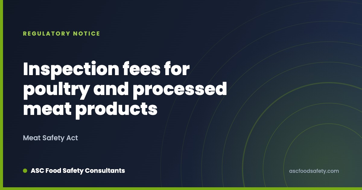 Inspection fees for poultry, processed meat and raw processed meat products under the Meat Safety Act