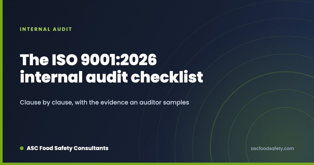 An ISO 9001:2026 internal audit checklist covering every clause