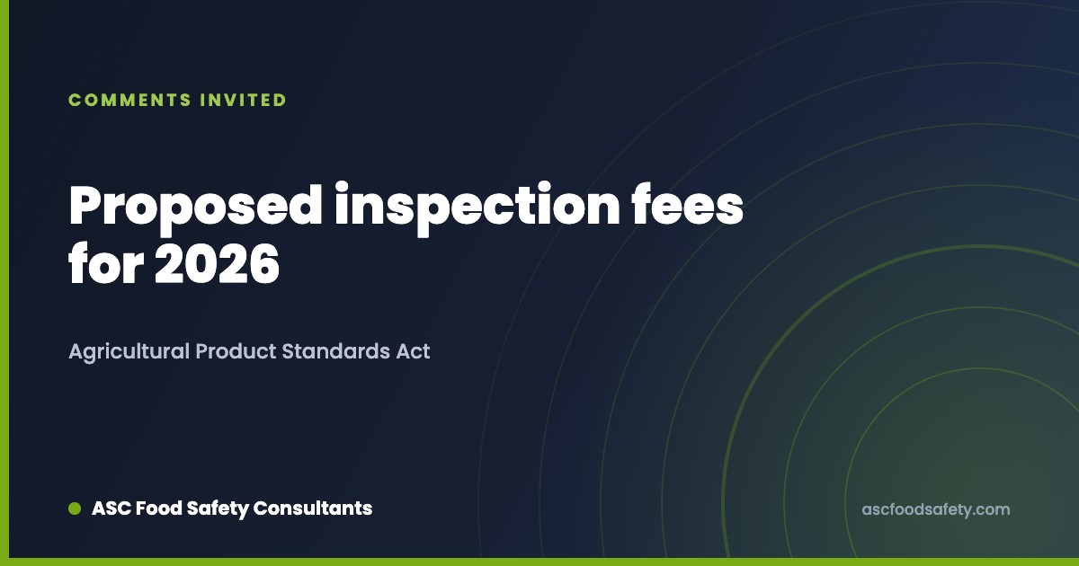 Proposed 2026 inspection fees under the Agricultural Product Standards Act