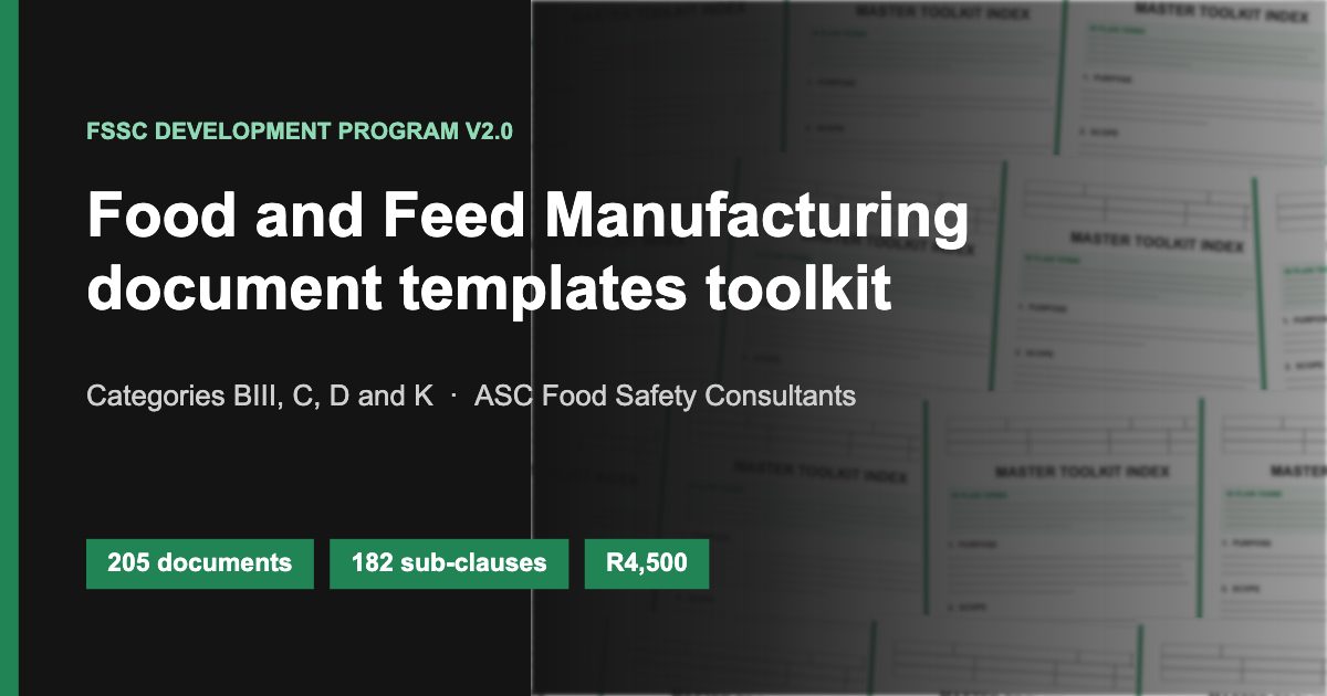 FSSC Development Program Toolkit, Food & Feed Manufacturing